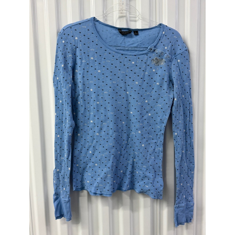 Fox Racing Thermal Top Womens Large Blue Good Star Print Waffle Knit Y2K Logo